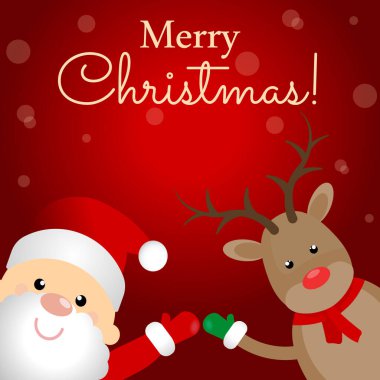 Noel Baba ve ren geyiği büyük tabeladan. Mutlu Noeller ve mutlu yıllar! Tatil tebrik kartları. İzole vektör illüstrasyonu.