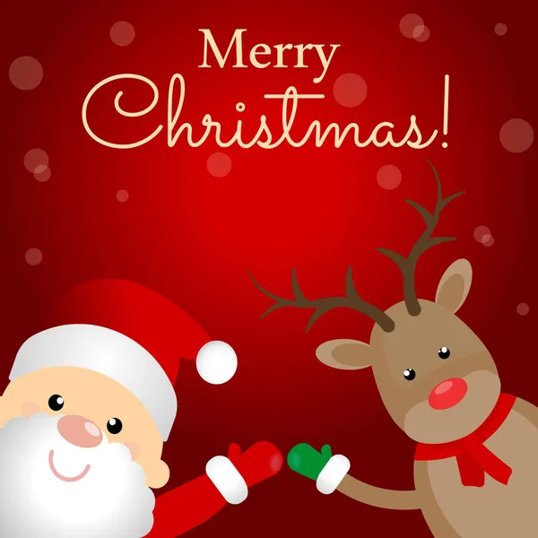 Noel Baba ve ren geyiği büyük tabeladan. Mutlu Noeller ve mutlu yıllar! Tatil tebrik kartları. İzole vektör illüstrasyonu.