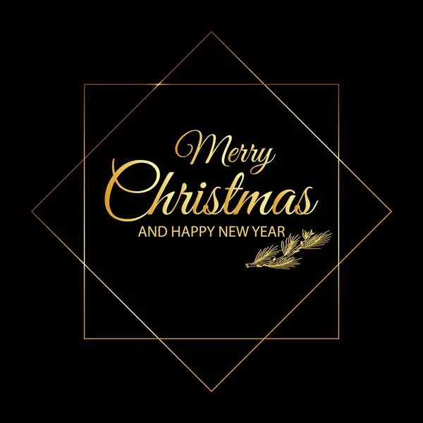 Kare altın çerçeveli bir Noel selamlama metni. Siyah bir arkaplanda izole edilmiş. Vektör illüstrasyon.