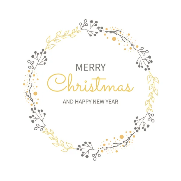 Kahverengi ve altın dekoratif dallı Noel çelengi. Kartlarınız, afişleriniz, afişleriniz, posterleriniz, davetiyeleriniz için modern tasarım. Beyaz arka planda izole edilmiş..