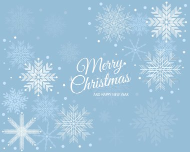 Kar taneli kış mavisi arka plan. Mutlu Noeller ve mutlu yıllar. Tasarım elementi..