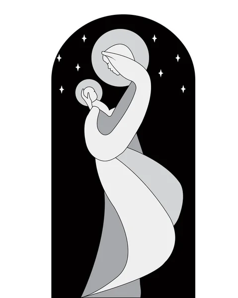 Virgen María Con Niño Jesús Sus Brazos Vector Ilustración Navideña — Vector de stock