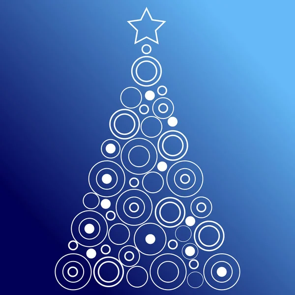 Illustration Vectorielle Arbre Noël Fait Cercles Étoiles Sur Fond Bleu — Image vectorielle