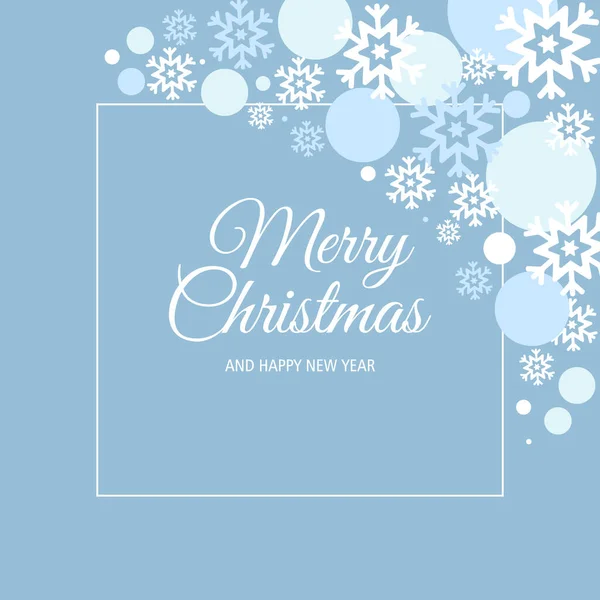 Kar taneleri ile kış mavisi arkaplan ve metin için boş bir çerçeve. Mutlu Noeller ve yeni yıl arkaplanı. Tasarım elementi. Vektör illüstrasyonu.