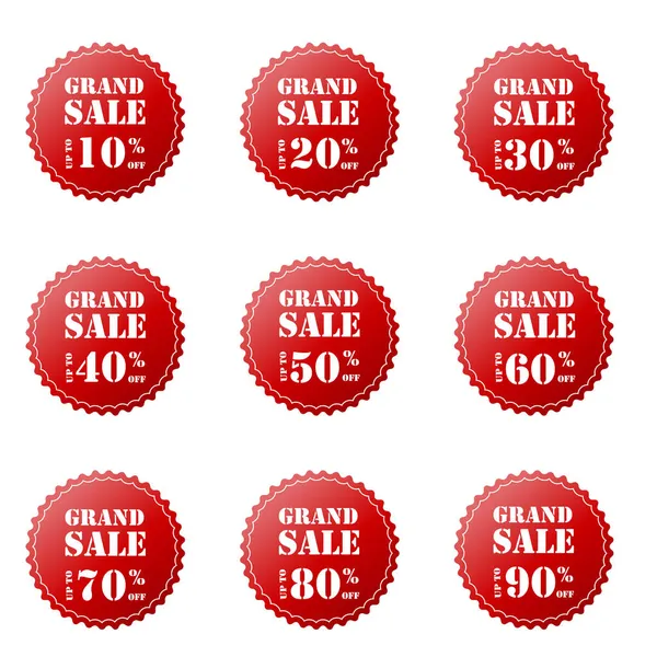 Grand Sale Red Blank Promo Stickers Set Edge Circle Red — Stock Vector