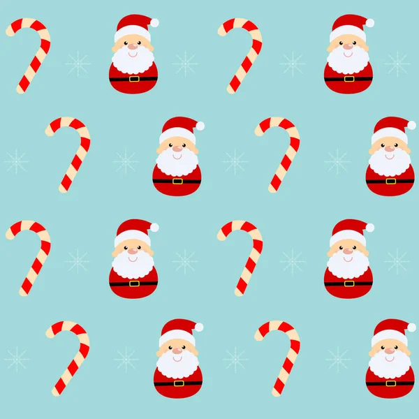 Kerst Naadloos Patroon Met Santa Claus Klassieke Kerstlolly Riet Sneeuwvlokken — Stockvector
