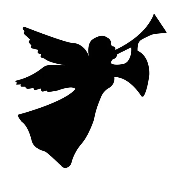 Trompet çalan bir Noel Meleği silueti. Angel. Icon.Vector.