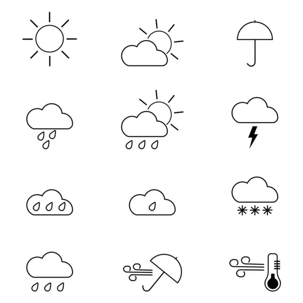 Hava durumu simgeleri ayarlandı. Hava durumu simgeleri. Hava tahminleri simgeleri. Vektör illüstrasyonu.