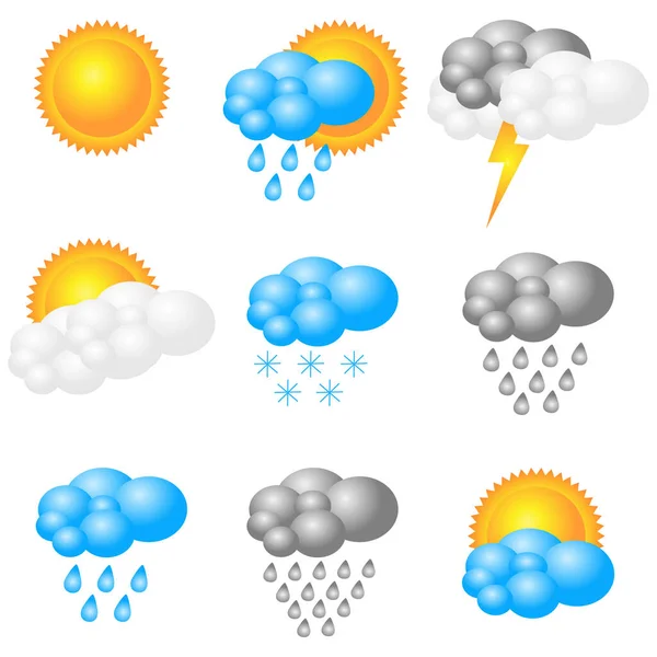 Weericonen Set Van Weerberichten Pictogrammen Vector Illustratie — Stockvector