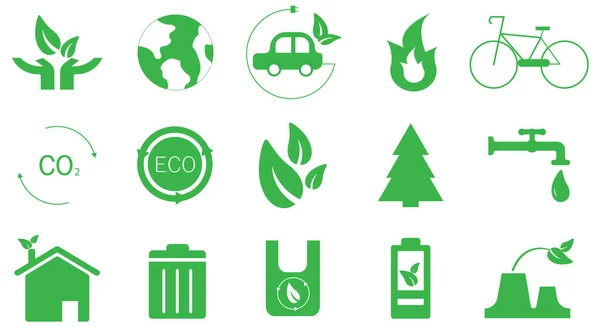 Ekoloji simgeleri ayarlandı. Yeşil versiyon. Vektör.