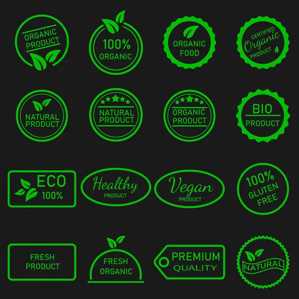 Organik gıda, tarım taze ve doğal ürünler. İkon koleksiyonu, gıda pazarı, e-ticaret, organik gıda tanıtımı, sağlıklı yaşam ve kaliteli yiyecek ve içecekler için çıkartmalar ve etiketler..