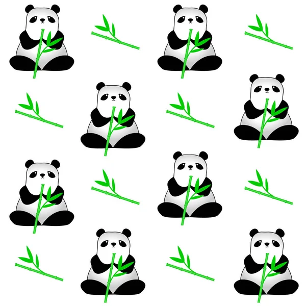 Panda Kusursuz Desenli Bambulu Şirin Panda Çizgi Film Pandaları Beyaz — Stok Vektör