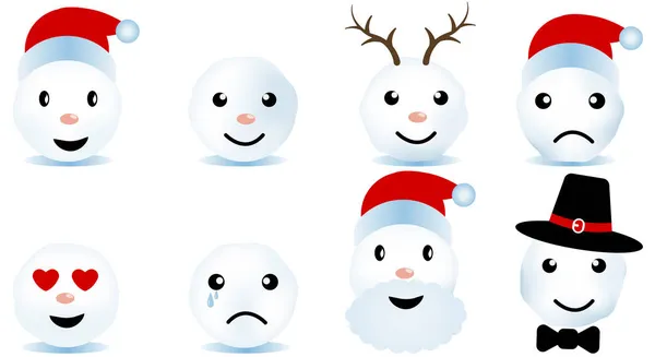 Navidad Bolas Nieve Dibujos Animados Con Diferentes Emociones Conjunto Iconos — Vector de stock