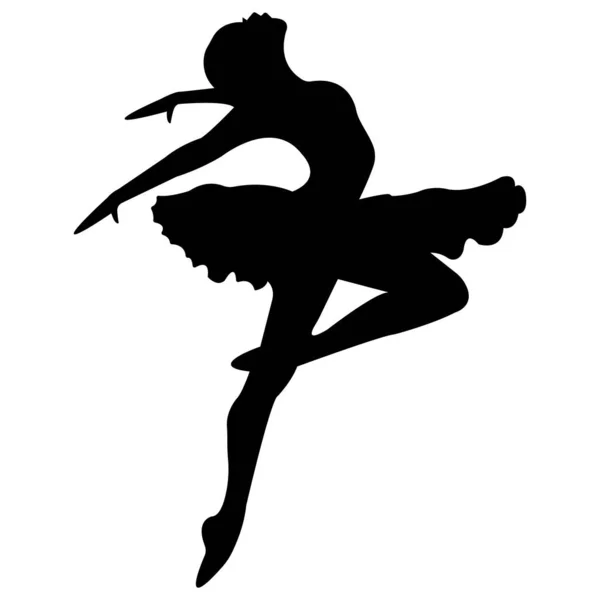 Beyaz arka planda izole edilmiş balerin silueti. Bale afişi. Sivri ayakkabılı ve etekli gerçekçi dansçı. Vektör simgesi.