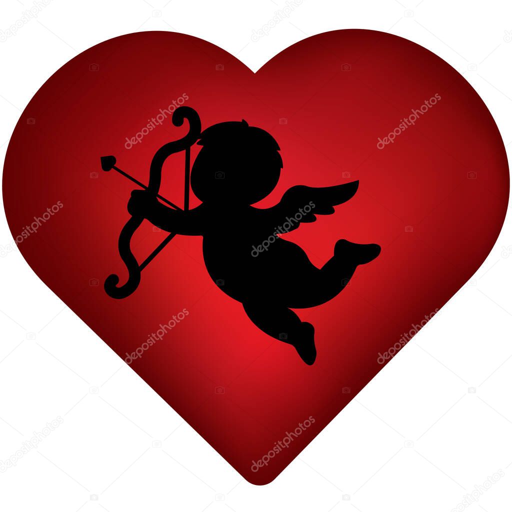 Vintage Valentines day greeting card,signboard,invitation with cupid's silhouette, bow and hearts.Vector illustration.