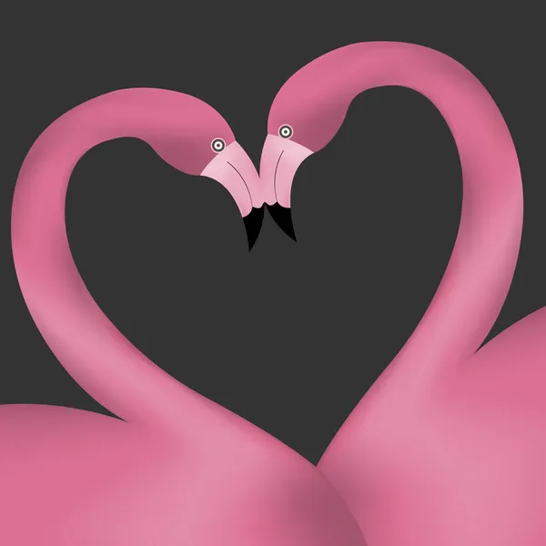 Deux Flamants Roses Amoureux Formant Cœur Carte Postale Saint Valentin — Image vectorielle