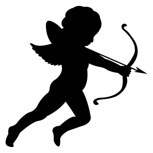 Cupidon Avec Arc Flèche Silhouette Cupidon Isolée Sur Fond Blanc — Image vectorielle