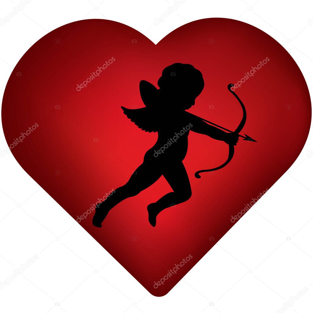 Vintage Valentines day greeting card,signboard,invitation with cupid's silhouette, bow and hearts.Vector illustration.