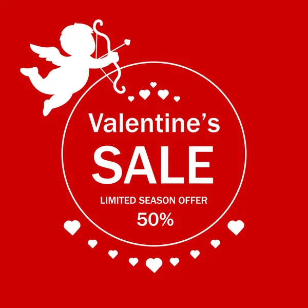 Sevgililer Günü indirimli afişi. Kalpli Şirin Tasarım Şablonu ve Cupid Holding yayı ve oku. Fiyat tabelası..