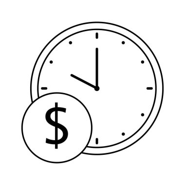 Zaman para konseptidir. Vektör zamanı paradır, madeni para çizgisi simgesi olan saat. Sembol ve işaret tasarımı..