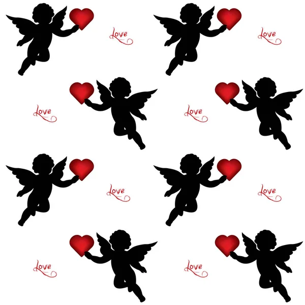 Niedliche Valentine Nahtlose Muster Mit Silhouetten Von Engeln Cupids Mit — Stockvektor