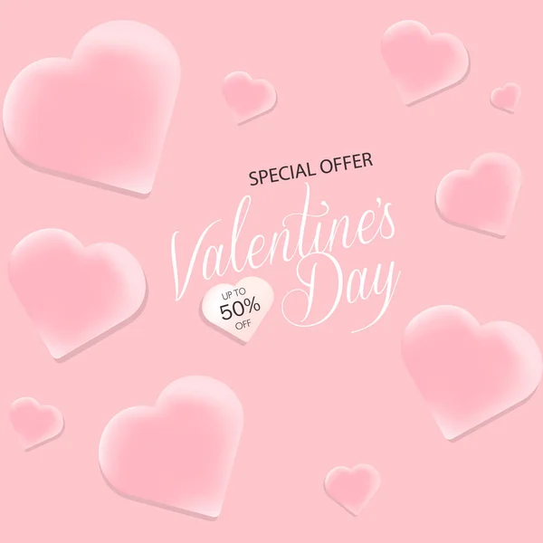 Sevgililer Günü indirimli afişi. Tasarım Şablonu ve Calligraphy. teklif fiyatı. Vektör bayrağı. İndirimli ders..