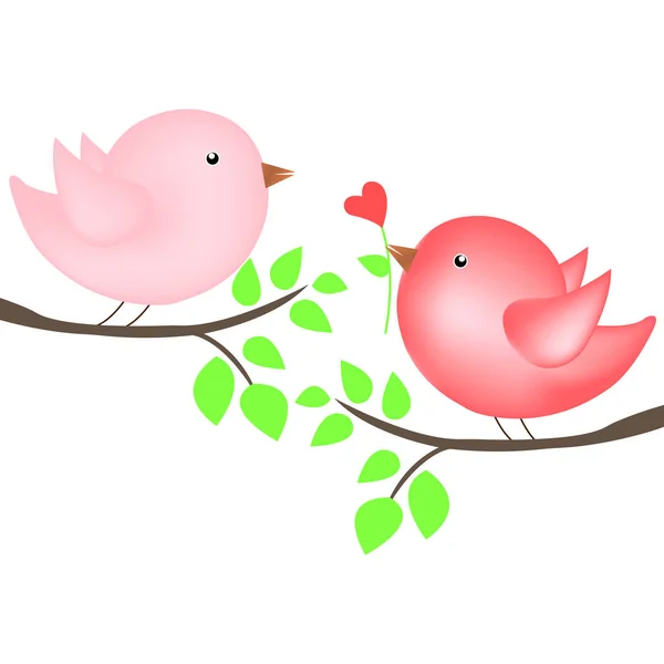 Two Birds Love Branches Valentine Day Vector — Stockvektor