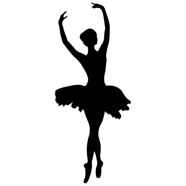 Beyaz arka planda izole edilmiş balerin silueti. Bale afişi. Sivri ayakkabılı ve etekli gerçekçi dansçı. Vektör simgesi.