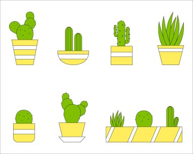 Plant icons.Collection of plants in pots.Indoor and landscape garden plants,isolated on white background.Set of vector cartoon potted houseplants icons.