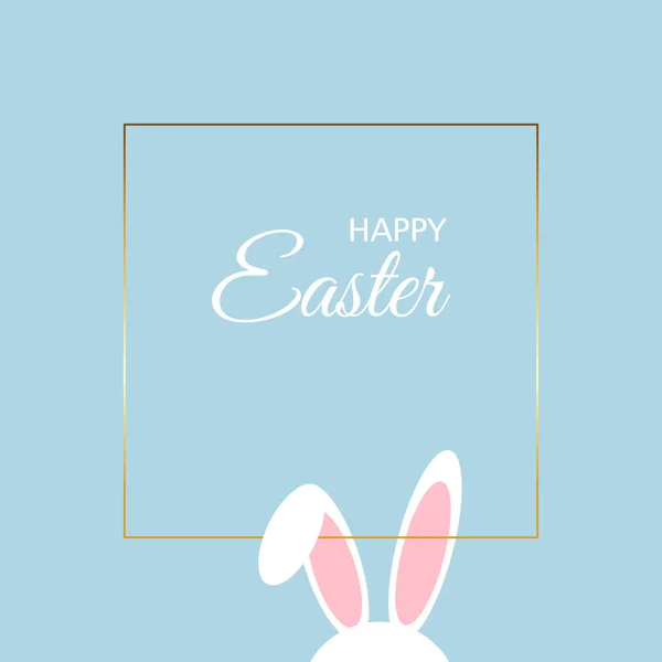 Mutlu Paskalyalar. Tavşanlı moda Paskalya tasarımı ve altın çerçeveli tebrik metinleri modern minimalist stil. Poster, afiş, tebrik kartı, web sitesi başlığı. Vektör illüstrasyonu.