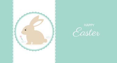 Tavşanlı Paskalya tebrik kartı. Mutlu Paskalyalar. Tavşanlı ve tebrik mesajlı moda Paskalya tasarımı. Modern minimalist stil. Poster, afiş, tebrik kartı, web sitesi başlığı..