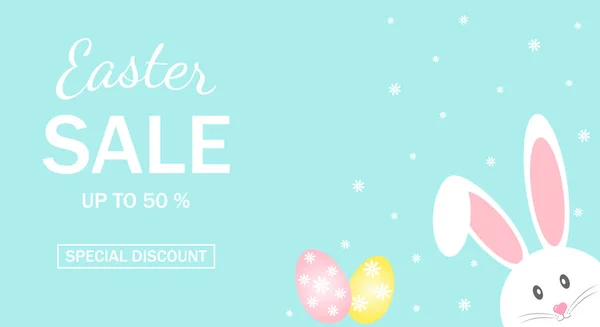 Paskalya indirimi afişi. Paskalya Tavşanı ve Paskalya Yumurtası ile şirin tasarım şablonu. Fiyat işareti. Vector bayrağı..
