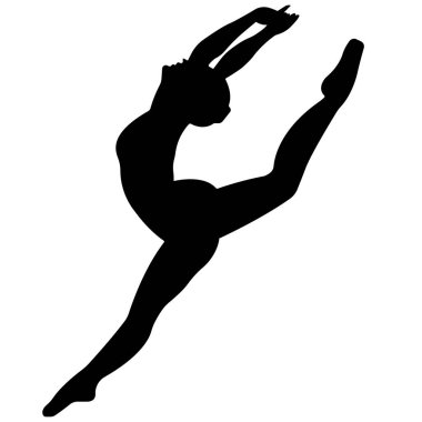 Beyaz arka planda izole edilmiş balerin silueti. Bale afişi. Sivri ayakkabılı ve etekli gerçekçi dansçı. Vektör simgesi.