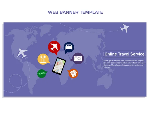 Online Travel Service Template Design Web Banner Mobile Online Travel — Vetor de Stock