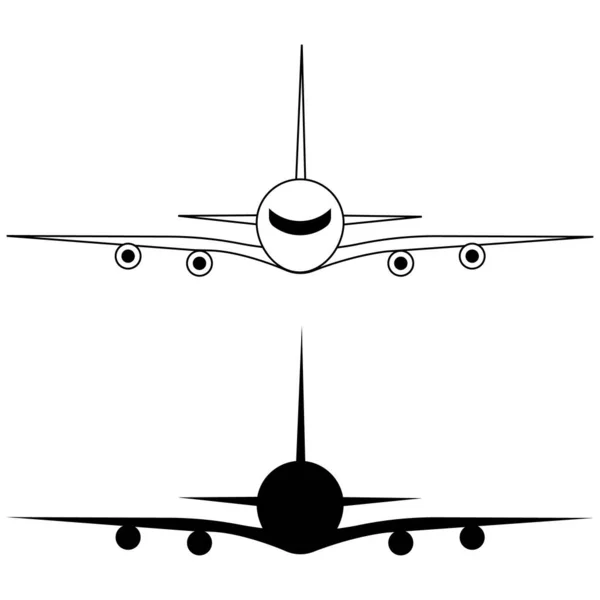 Conjunto Avião Realista Icons Front Vista Avião Passageiros Isolado Fundo — Vetor de Stock