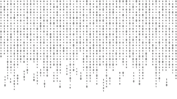 Teknoloji ikili kodu. Ekranda rastgele düşen beyaz parmaklar. Hacklenmiş yazılım. Matris bilimi geçmişi. Büyük veri analizleri.