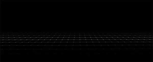 Технология Wireframe Пейзаж Векторная Перспектива Цифровое Пространство Сетка Черном Фоне — стоковый вектор