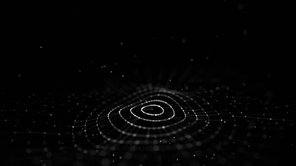Gelecekçi Çember Dalgası Karanlık Siber Uzay Noktalı Soyut Müzik Dalgası — Stok fotoğraf