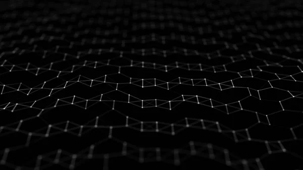 数字流粒子的抽象 网络连接背景 大数据可视化 技术黑色背景 3D渲染 — 图库照片