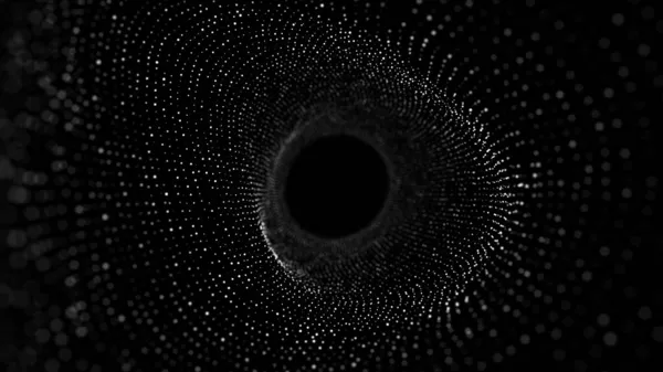 摘要线框隧道 黑虫洞 3D门户网格 未来主义幻想漏斗 3D渲染 — 图库照片