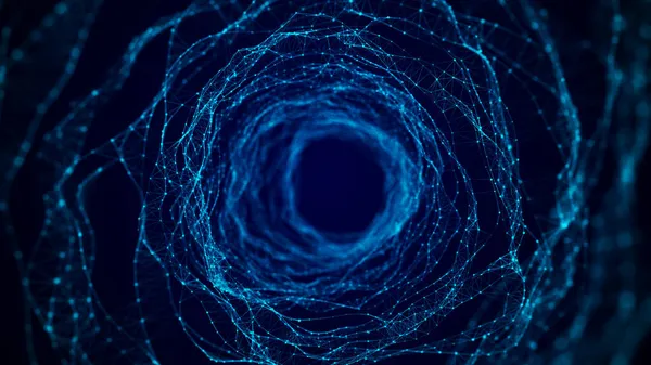 Abstract Wireframe Tunnel Blue Wormhole Portal Grid Futuristic Fantasy Funnel — Stock Photo, Image