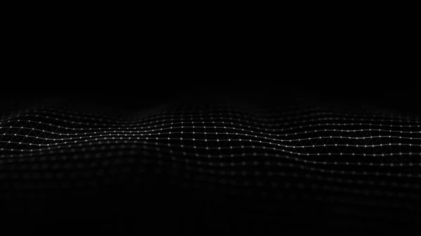 Futurystyczna Fala Cyfrowa Ciemna Cyberprzestrzeń Fala Abstrakcyjna Kropkami Linią Białe — Zdjęcie stockowe