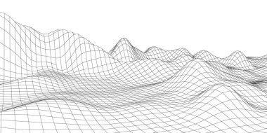 Vector dağı kablo çerçevesi. Teknoloji çokgen arazisi. Gelecekçi beyaz arkaplan.