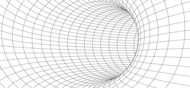 Soyut kablo şeması tüneli. Işık bilimi solucan deliği. Vektör 3 boyutlu portal ızgarası. Gelecekçi fantezi hunisi.