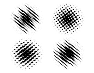 Noktalı vektör yarım ton daireler. Siyah beyaz gradyan desen tasarım elementleri.