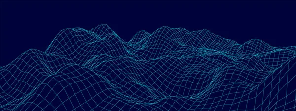 Vector dağı kablo çerçevesi. Teknoloji çokgen arazisi. Geleceksel mavi arkaplan.