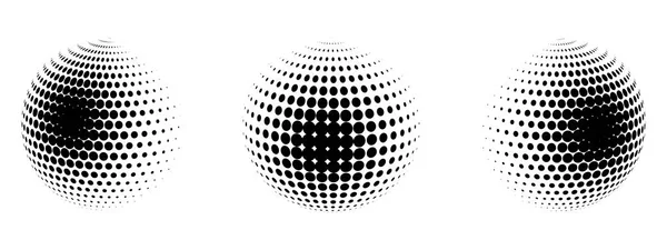 Set Vector Halftone Spheres Dotted Circles Black White Gradient Pattern — Stock Vector