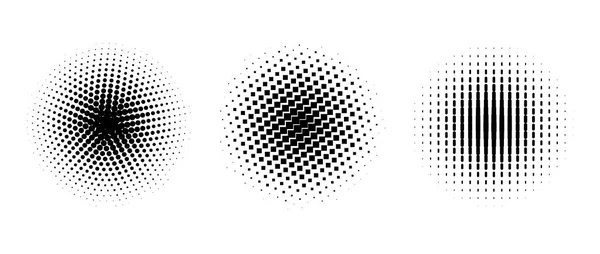Sada Vektorových Půltónových Kruhů Tečkami Vzor Designové Prvky Černobílým Gradientem — Stockový vektor