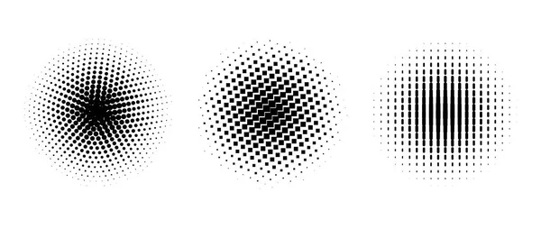 一组带圆点的矢量半色调圆 具有黑白梯度的图案设计元素 — 图库矢量图片