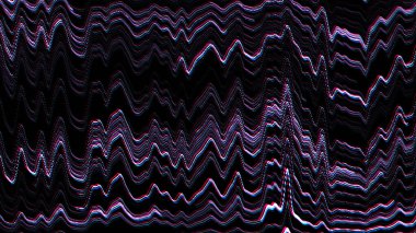 Hata efektli bilgisayar ekranı hacklenmiş. Çarpıtma çizgileri ile hata şablonları. Renkli ses dalgalarıyla soyut dijital arkaplan. 3B görüntüleme.